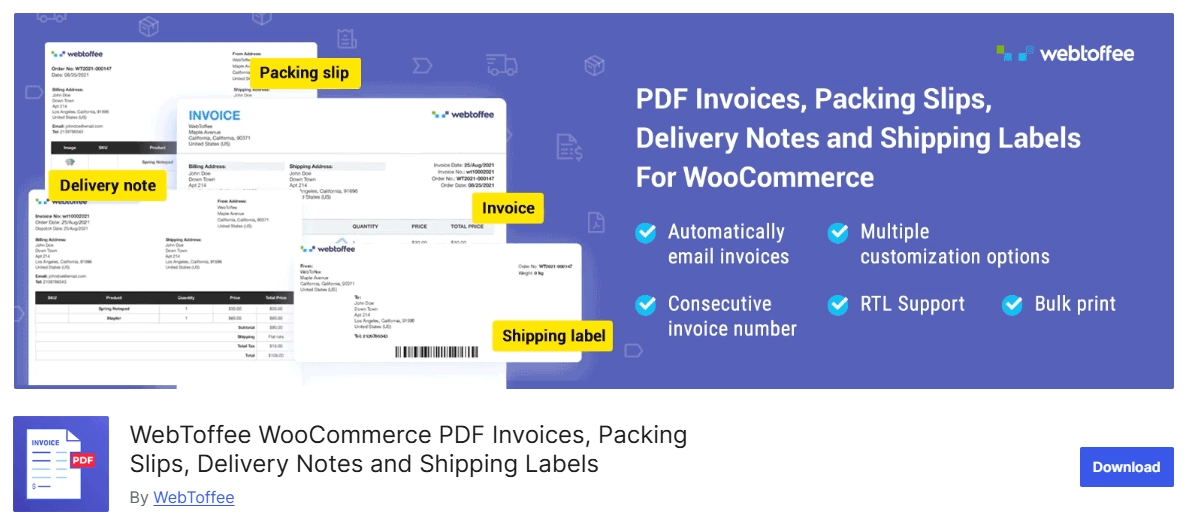 WooCommerce PDF Invoices, Packing Slips, and Credit Note Plugin
